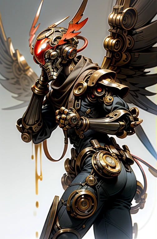 Hombre,Robot, ciborg, (humanoide), half machine, Ultron, Robotic wings, (engranajes), (steampunk), tuerto, ojo rojo, Robotic wings,(alas de lechuza), robot, humano, lechuza, role character, nuchaku cono arma principal