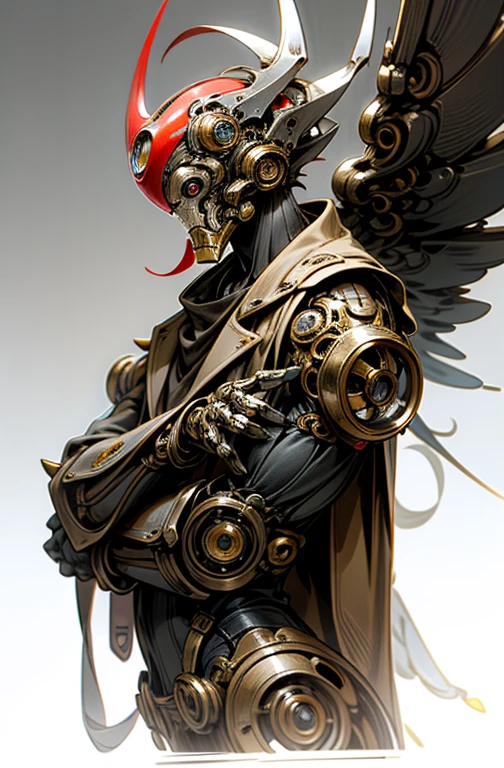 Hombre,Robot, ciborg, (humanoide), half machine, Ultron, Robotic wings, (engranajes), (steampunk), tuerto, ojo rojo, Robotic wings,(alas de lechuza), robot, humano, lechuza, role character, nuchaku cono arma principal