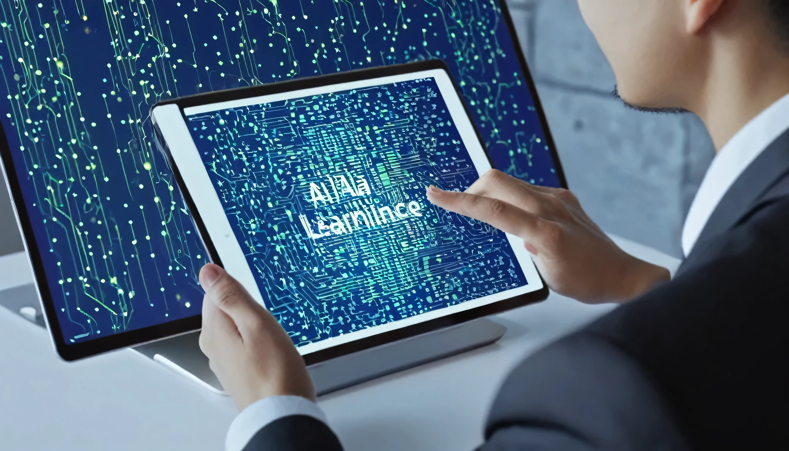 AI, data science, digital technology concept. Computer programmer using digital tablet with AI machine learning. Future technology