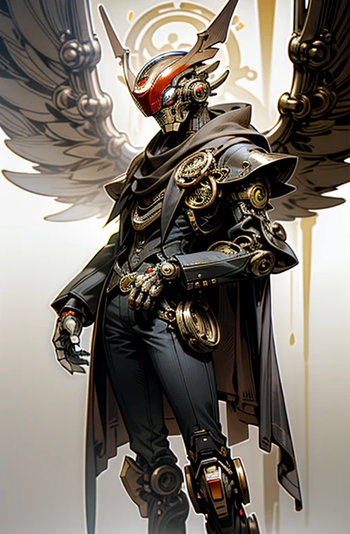 Hombre,Robot, ciborg, (humanoide), half machine, Ultron, Robotic wings, (engranajes), (steampunk), tuerto, ojo rojo, Robotic wings,(alas de lechuza), robot, humano, lechuza, role character, nuchaku cono arma principal