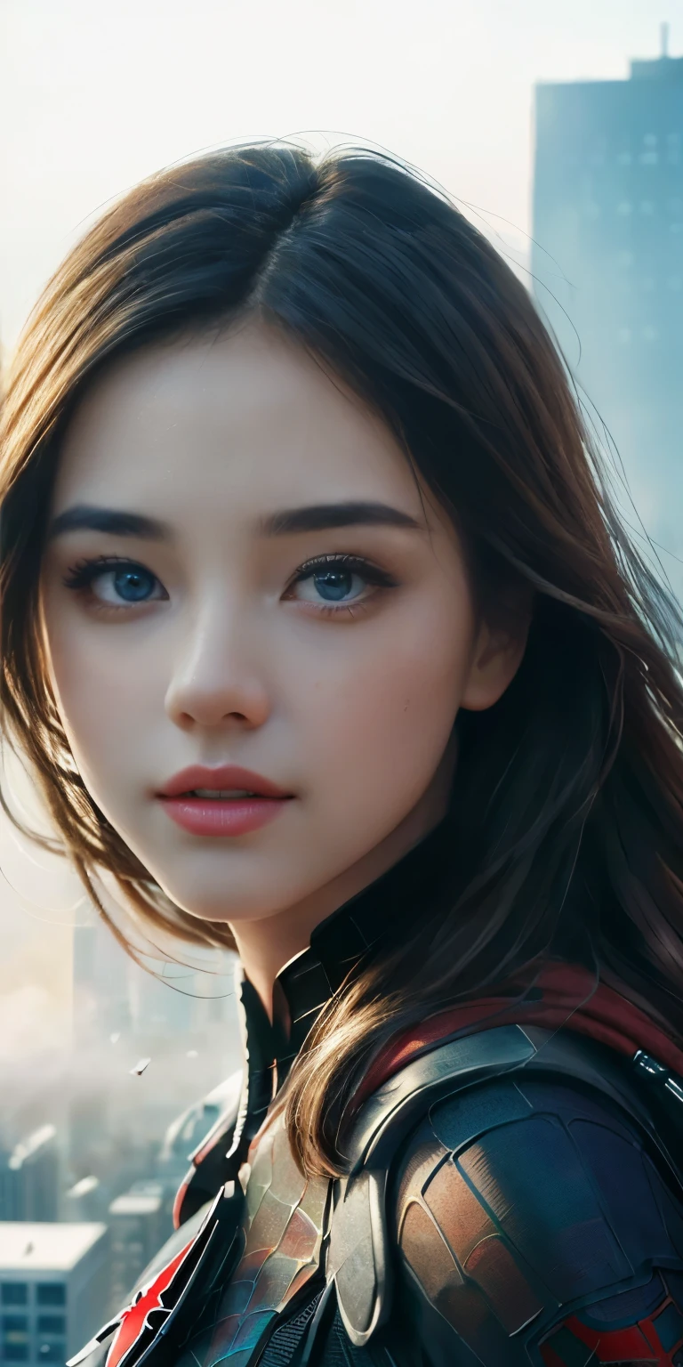 (1girl:1.3), Solo, (((Very detailed face)))), ((Very detailed eyes and face)))), Beautiful detail eyes, Body parts__, Official art, Unified 8k wallpaper, Super detailed, beautiful and beautiful, beautiful, masterpiece, best quality, original, masterpiece, super fine photo, best quality, super high resolution, realistic realism, sunlight, full body portrait, amazing beauty, dynamic pose, delicate face, vibrant eyes, (from the front), She wears Spider-Man suit, red and black color scheme, spider, very detailed city roof background, rooftop, overlooking the city, detailed face, detailed complex busy background, messy, gorgeous, milky white, highly detailed skin, realistic skin details, visible pores, clear focus, volumetric fog, 8k uhd, DSLR, high quality, film grain, fair skin, photo realism, lomography, futuristic dystopian megalopolis, translucent