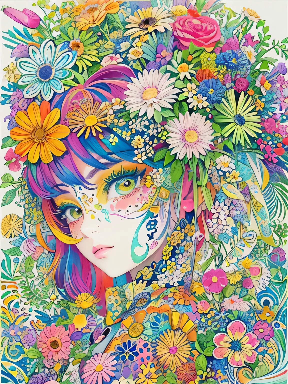 Komugiko 2000 Style、(((stylish fashion))), 8K Quality、Intense watercolor, Detailed watercolor art, Watercolor splash, Surreal, avant-garde pop art, Beautiful and expressive paintings, Beautiful artwork illustration, Very colorful tones, wonderful, Cool beauty, highest quality、Official Art, Vector art, Stylish design, (((The most beautiful girl))), (((highest quality))), HDR, ((detailed)), (((Doodle Art)), ((masterpiece)), ((Super detailed)), (((Colorful flowers))),(((Stylish))),