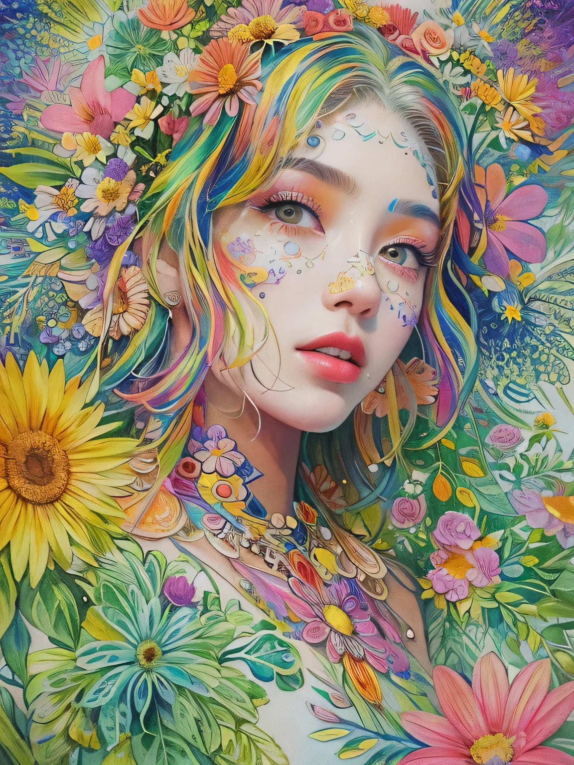 Komugiko 2000 Style、(((stylish fashion))), 8K Quality、Intense watercolor, Detailed watercolor art, Watercolor splash, Surreal, avant-garde pop art, Beautiful and expressive paintings, Beautiful artwork illustration, Very colorful tones, wonderful, Cool beauty, highest quality、Official Art, Vector art, Stylish design, (((The most beautiful girl))), (((highest quality))), HDR, ((detailed)), (((Doodle Art)), ((masterpiece)), ((Super detailed)), (((Colorful flowers))),(((Stylish))),