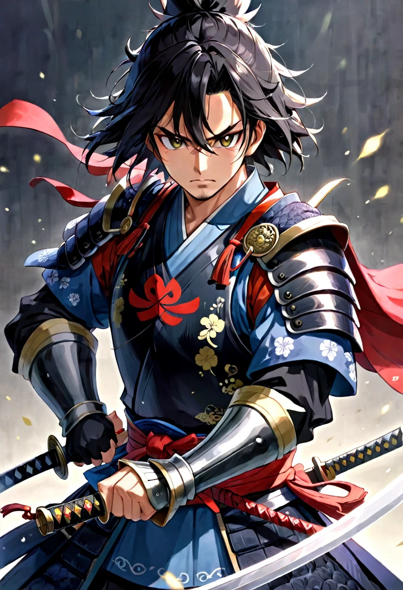 Man, strong, samurai, have a sword, strong eyes, knight clothes heroes.