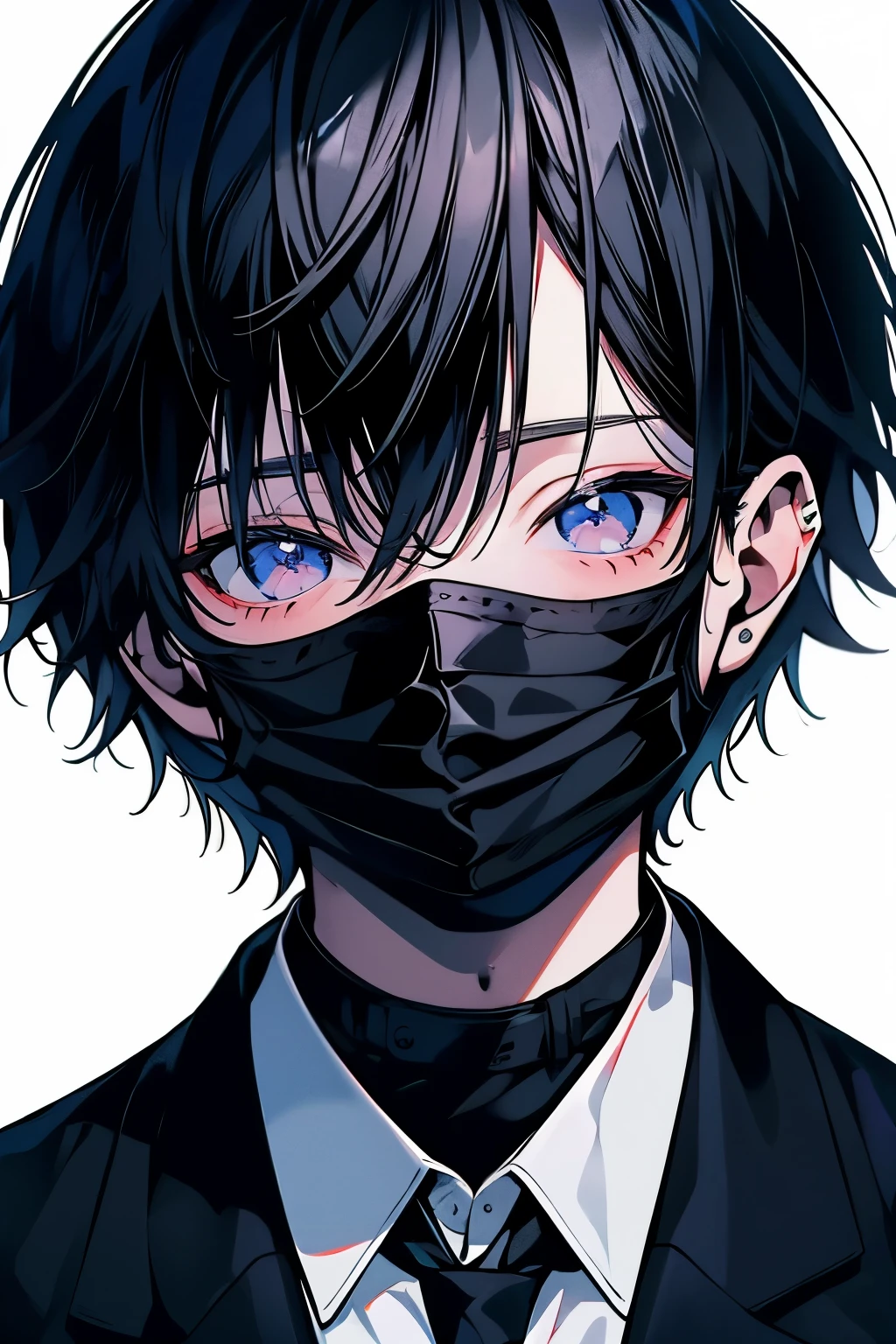 Black Hair、suit、One man、The background is white、Black Mask、