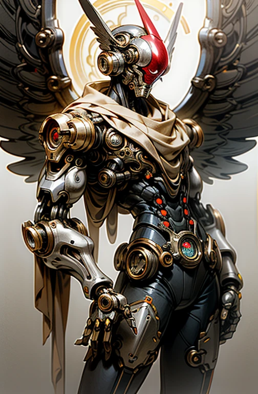 Hombre,Robot, ciborg, (humanoide), half machine, Ultron, Robotic wings, (engranajes), (steampunk), tuerto, ojo rojo, Robotic wings,(alas de lechuza), robot, humano, lechuza, role character, nuchaku cono arma principal