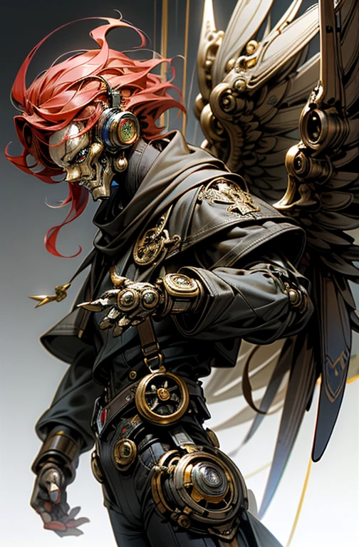 Hombre,Robot, ciborg, (humanoide), half machine, Ultron, Robotic wings, (engranajes), (steampunk), tuerto, ojo rojo, Robotic wings,(alas de lechuza), robot, humano, lechuza, role character, nuchaku cono arma principal