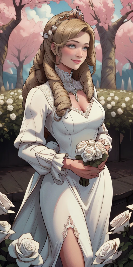 best quality,4k,8k,highres,masterpiece:1.2,ultra-detailed,realistic:1.37,portrait,beautiful mother and daughter in an Italian garden,medium:oils,classic Italian style,soft and warm colors,gentle lighting,delicate brush strokes,artistic masterpiece,pastel-hued flowers,bright blue sky and fluffy white clouds,fine details on their dresses,mother wearing an elegant white gown,daughter in a white dress with delicate lace,sparkling tiaras on their heads,smiling and joyful expressions,daughter holding a bouquet of white roses,embrace of love and innocence,subtle sunlight filtering through the trees,whisper of a gentle breeze,tranquil and peaceful atmosphere,mother's loving gaze,daughter's eyes full of excitement and joy,overall scene exudes purity and serenity.