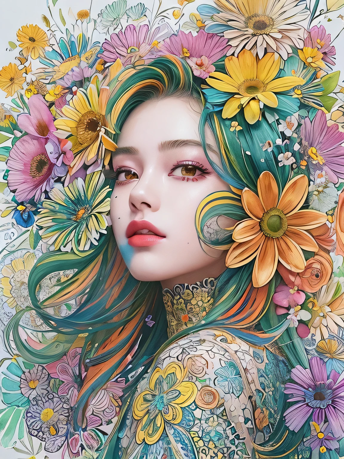 河CY Style、(((stylish fashion))), 8K Quality、Intense watercolor, Detailed watercolor art, Watercolor splash, Surreal, avant-garde pop art, Beautiful and expressive paintings, Beautiful artwork illustration, Very colorful tones, wonderful, Cool beauty, highest quality、Official Art, Vector art, Stylish design, (((The most beautiful girl))), (((highest quality))), HDR, ((detailed)), (((Doodle Art)), ((masterpiece)), ((Super detailed)), (((Colorful flowers))),(((Stylish))),