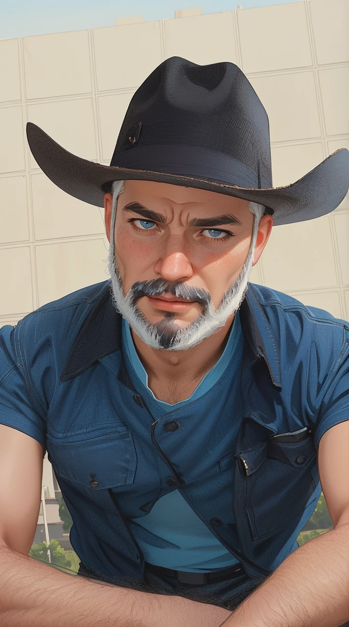 bearded old cowboy head on a sexy busty bimbo cowgirl stripper perfect body at the strip club and is naked and having sex with you and riding on your dick and is horny