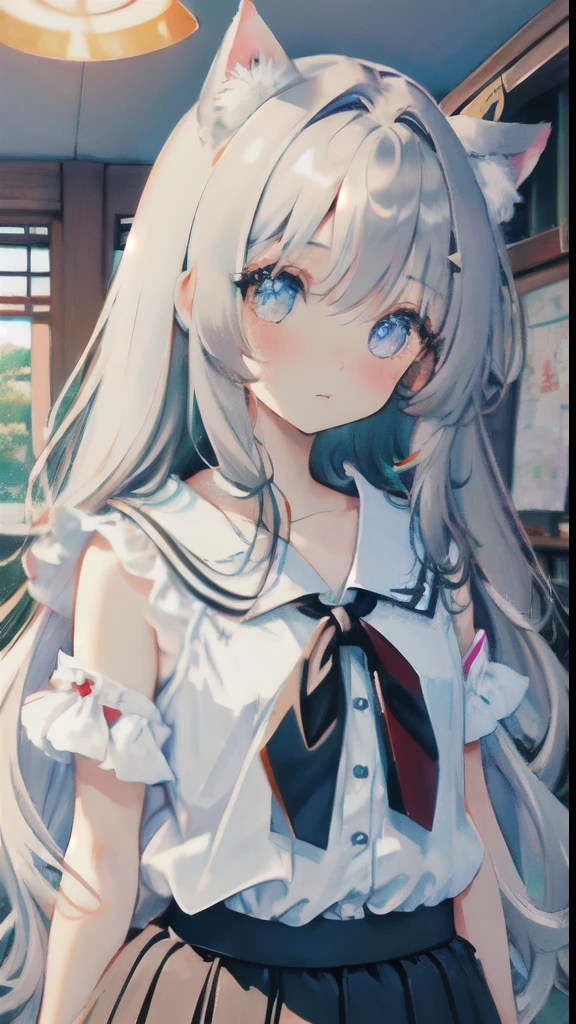 (masterpiece, high quality, High resolution,Best image quality),
BREAK
blurry returnground, (colorful:0.7), (Eyes focus:1.2), View Viewer, upper_body, Fisheye Lens, (indoor:1.1), cuteg, Warm Light, Cute cat ears,
Break 1, Are standing, alone, ^ ^, (Tilt_forward:1.1), arms_behind_return, (Eyes Wide Open:1.1), head_Tilt, Exposing shoulders, Small breasts, Long eyelashes, clavicle, (blush:0.95),
Breaking Glossy Skin, Shiny Hair,(Bright Eyes:1.1),Curious,Fine grain,hair ornaments, Long Hair, Two Side Up Hair,Gray Hair, Under the skirt, Shining Eyes,Elementary school girl naked