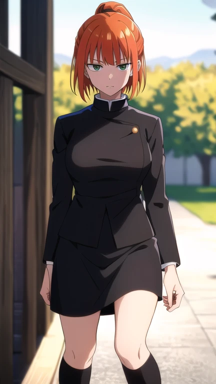 Huge breasts、kugisaki nobara
school uniform, black jacket, long sleeves, black skirt, pantyhose、
{Highest quality}, {so beautiful}, {Very detailed}, {Best illustrations},