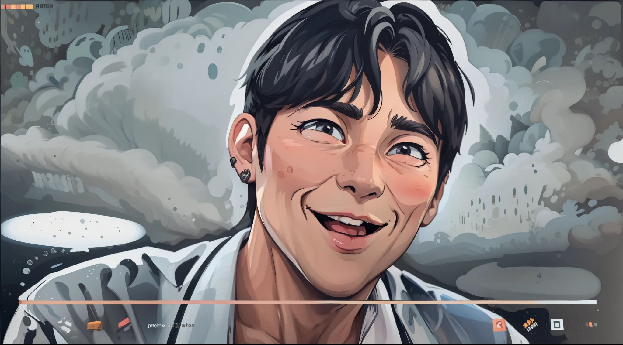 young  man is smiling suspiciously