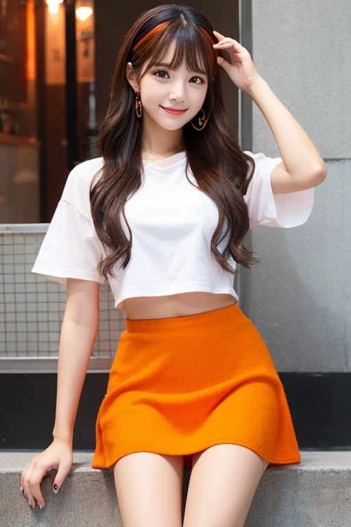 Cute Girls､Idol､pure､Orange mini skirt､sit