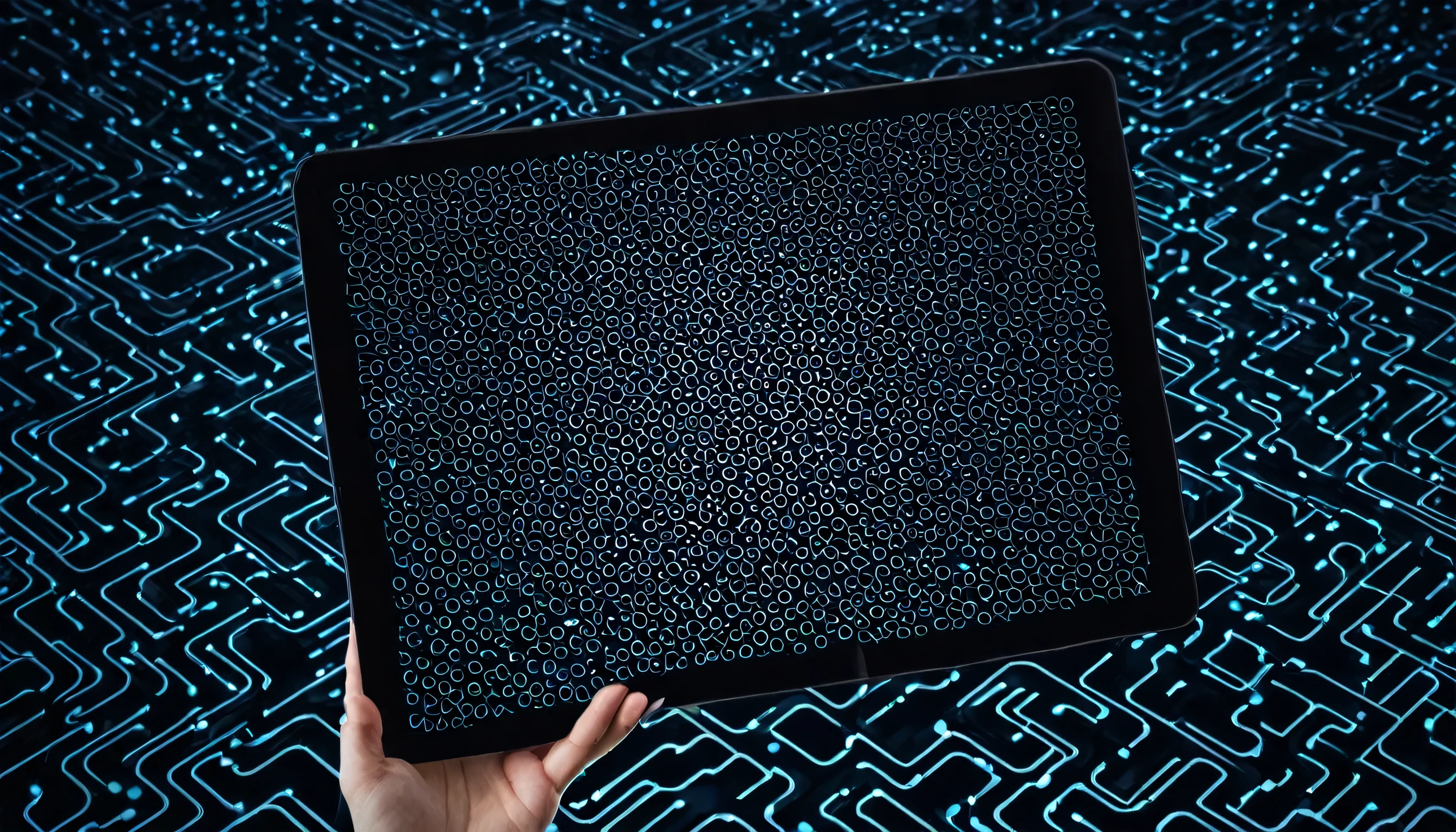 ai technology. Future computers. No photos of people in it. Image via tablet.