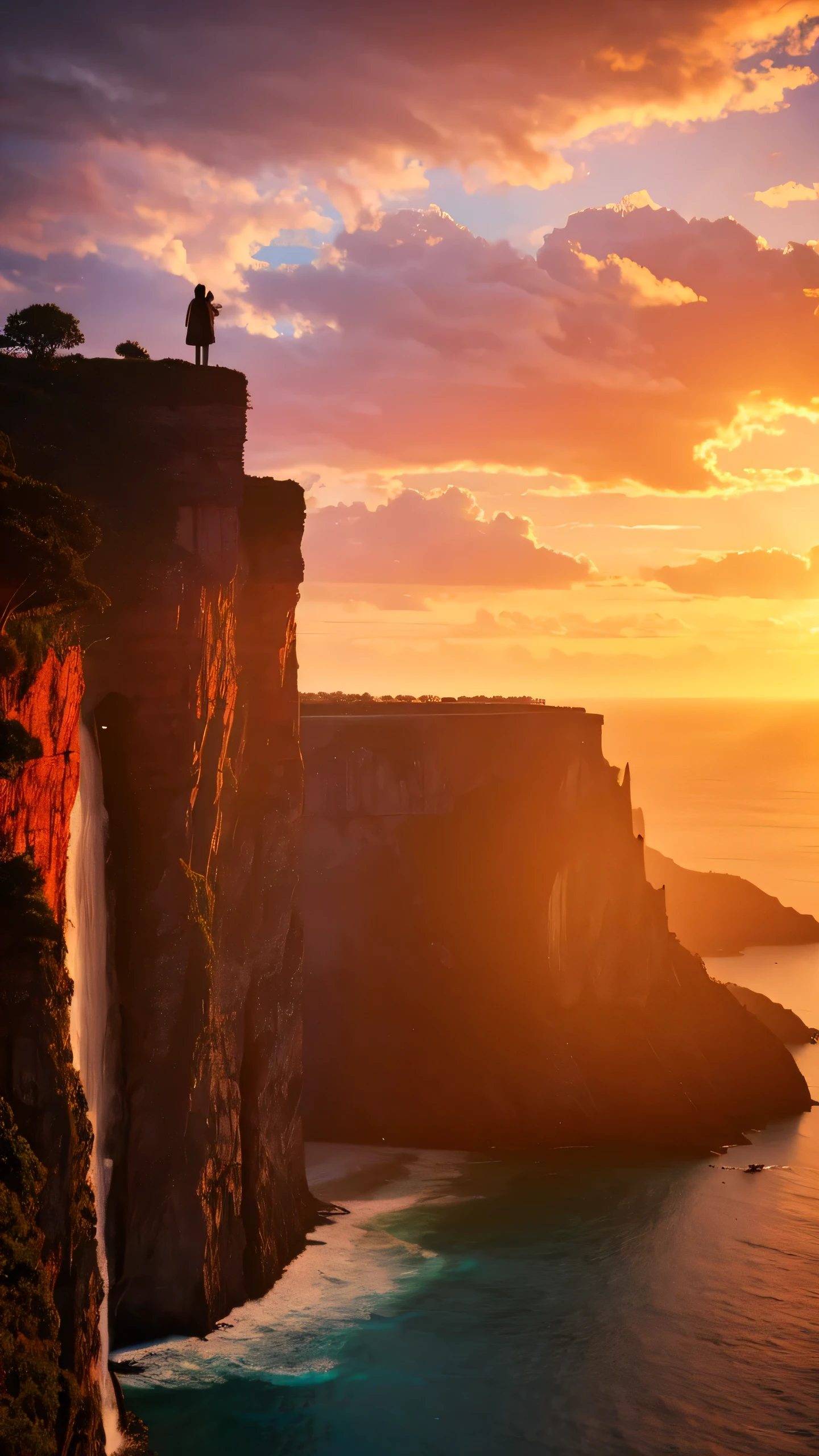 Highest quality,Fantasy,cliff,Sunset