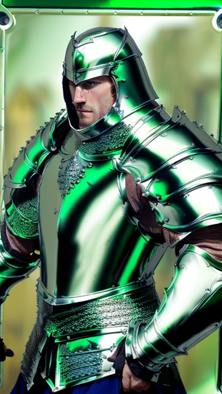 ((masterpiece)),Muscular man、Blonde、 Intricate details, Sharp focus, Professional, Real Life, Realistic facial expression, Dynamic pose, (((Men only, Masculine, bodybuilder, ((Late Renaissance armor:1.6, Shiny lacquered green chrome perfect plate mail, God&#39;s Rays, Shine)), From below, Vintage wide white angel wings, Leather Belt), [Black Hair:Green Hair:0.6], Superhero Pose, No background