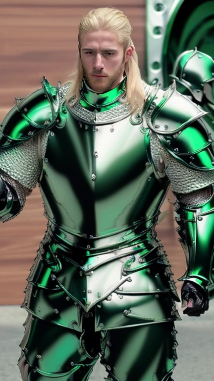 ((masterpiece)),Muscular man、Blonde、 Intricate details, Sharp focus, Professional, Real Life, Realistic facial expression, Dynamic pose, (((Men only, Masculine, bodybuilder, ((Late Renaissance armor:1.6, Shiny lacquered green chrome perfect plate mail, God&#39;s Rays, Shine)), From below, Vintage wide white angel wings, Leather Belt), [Black Hair:Green Hair:0.6], Superhero Pose, No background