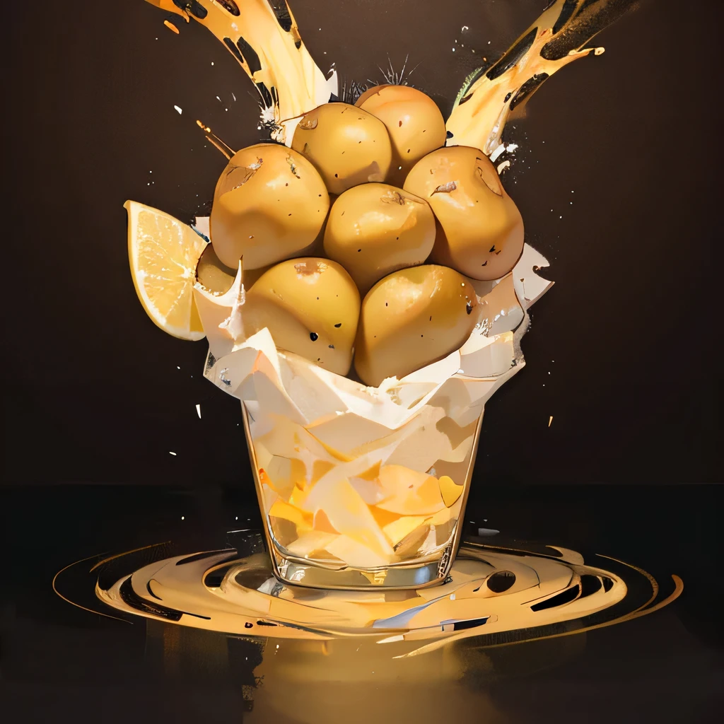 A huge rotten potato, waste, abstract, Illusion, yellow-brown tone, a lot of, illustration