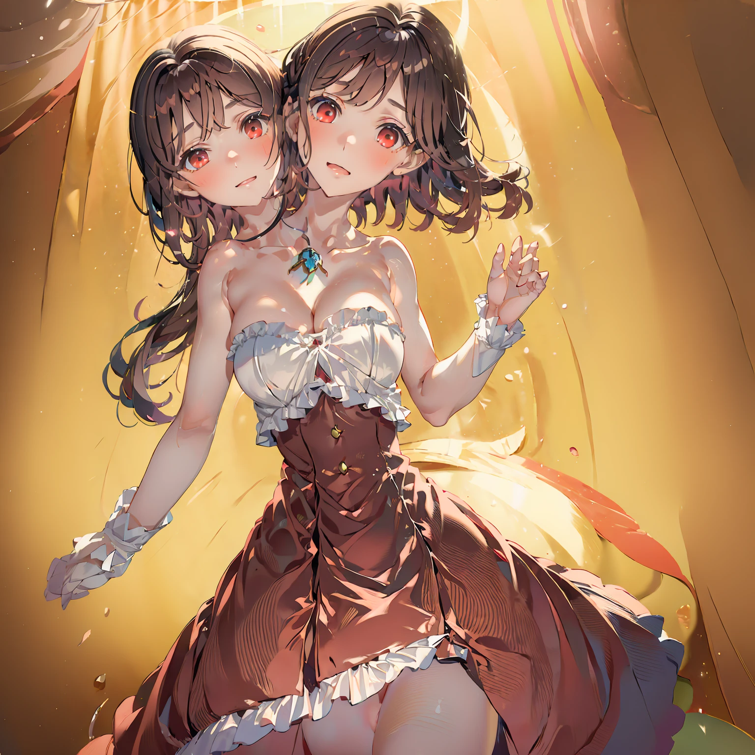 (masterpiece,best quality),best resolusion,1 girl,3heads:1.5,rae Taylor character,detailed,short brown hair,red eye,wearing a red uniform with white on the chest,wear something around your neck,wearing a long black skirt with buttons on several parts,normal breasts,simple background