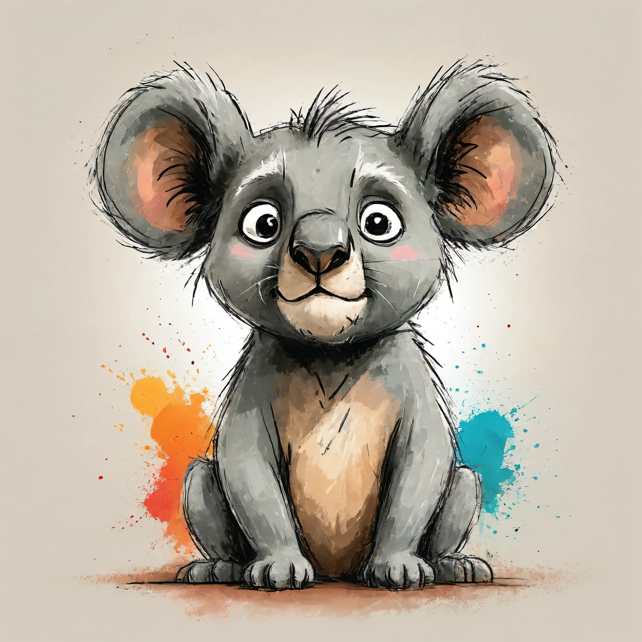 Vector Art, With koala color illustration, In the center, Vibrant colors，Paint splatters and stains，Hawaii Background
