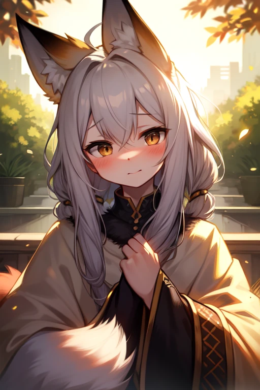 (hairy:1.2), fox, focus on face, blush, Beautiful light and shadow