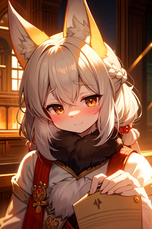 (hairy:1.2), fox, focus on face, blush, Beautiful light and shadow