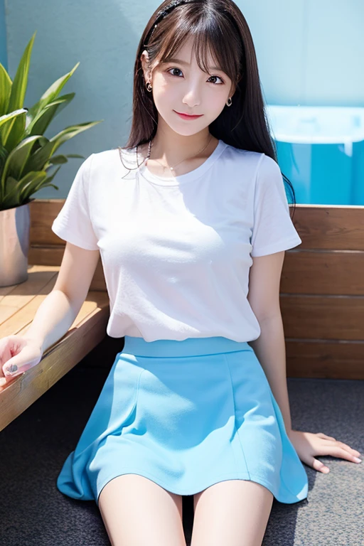 Cute Girls､Idol､pure､Light blue mini skirt､sit