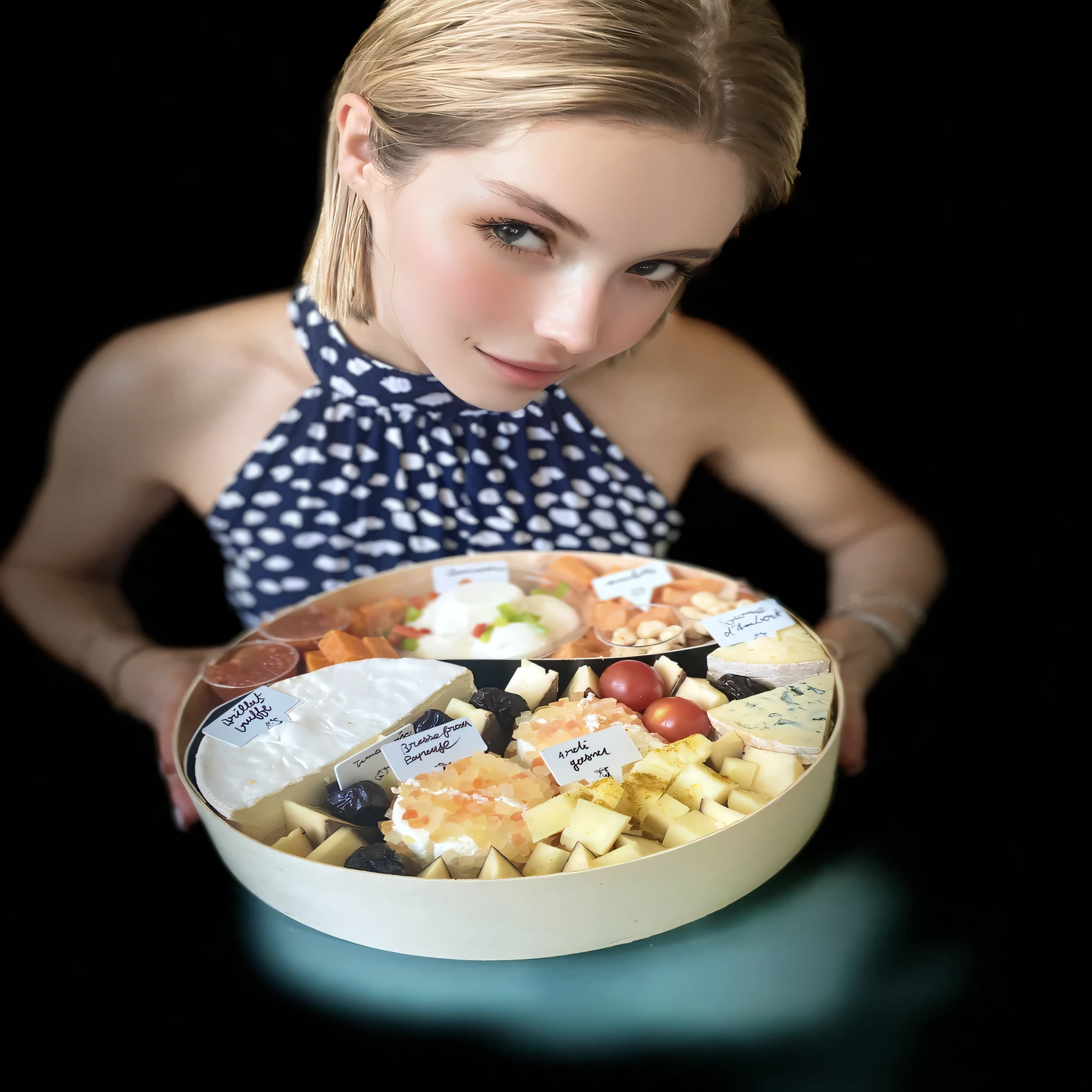 femme tenant une boite en bois avec une variété de fromages différents, manger un plateau de fromages, les fromages, Manger du fromage, delicious, 1614572159, 2506921471, 2806927615, 2717433015