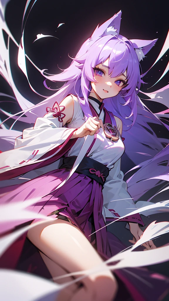 highest quality Neutral face woman I have long hair kind Odd Eye one person White and purple hair Miko costume beautiful girl Cat ear Yandere