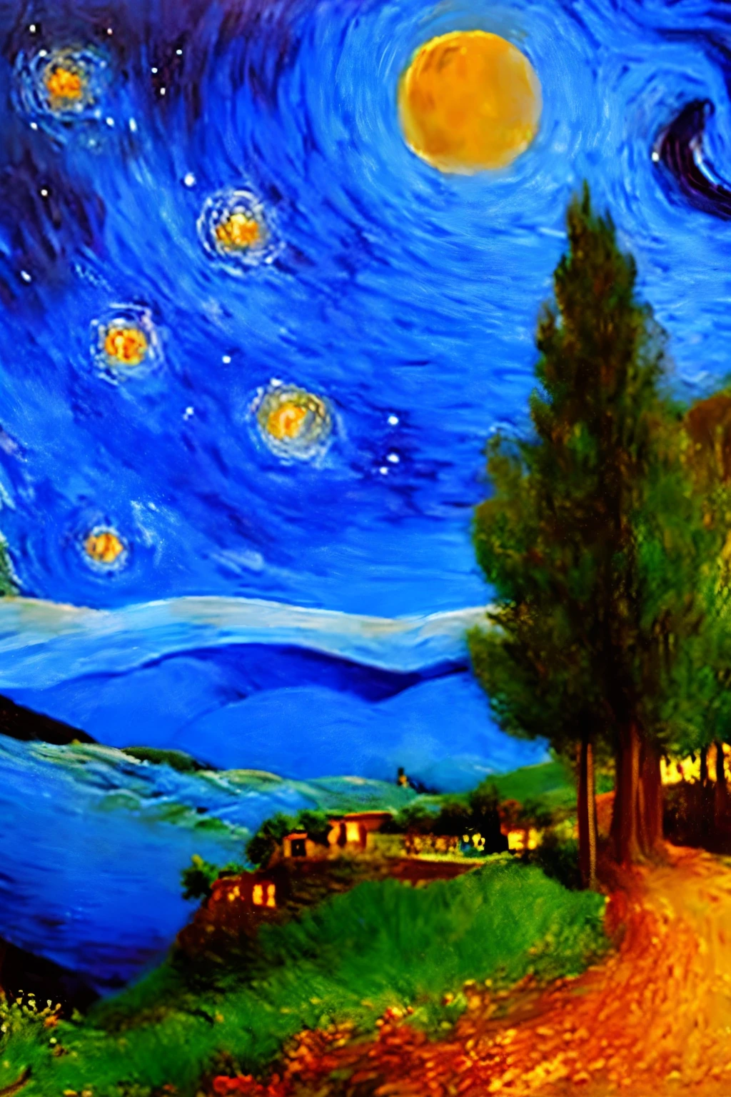 fanggao, youhua, masterpiece, best quality, night sky, No human,lake, impressionism, 