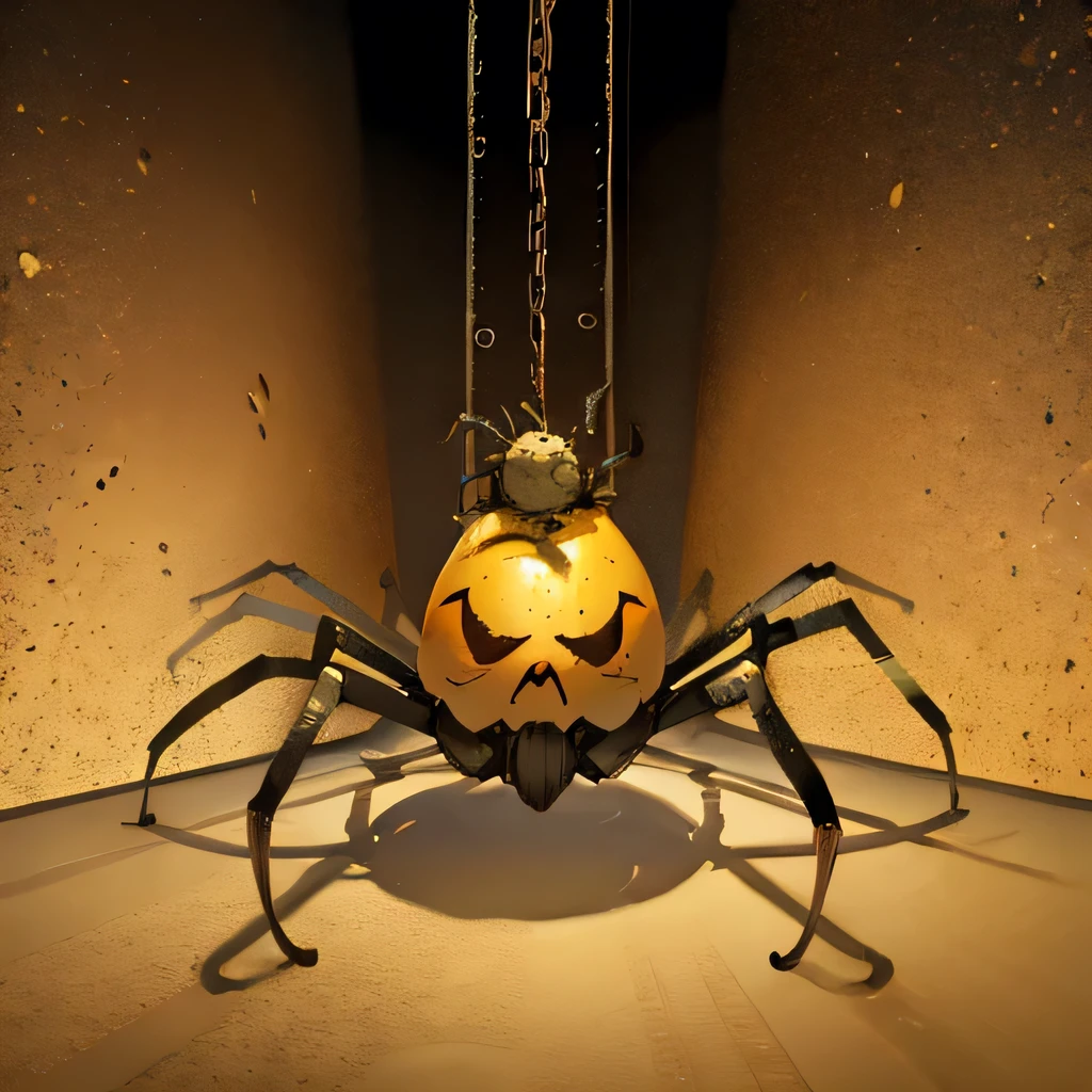 (The potato is shaped like a spider), scary, screepy abstract, distorted reality, Illusion, yellow-brown tone, illustration