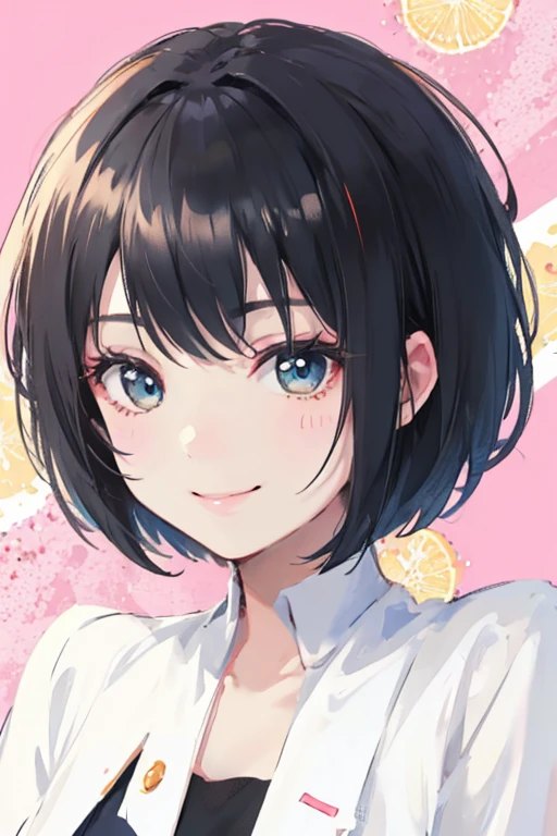 ((good quality)), Perfect face,cute,short hair,,Cartoon,Smile