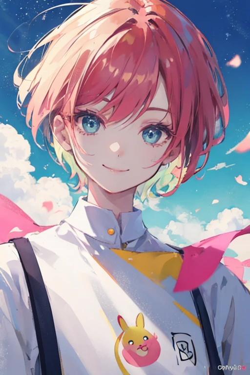 ((good quality)), Perfect face,cute,short hair,,Cartoon,Smile