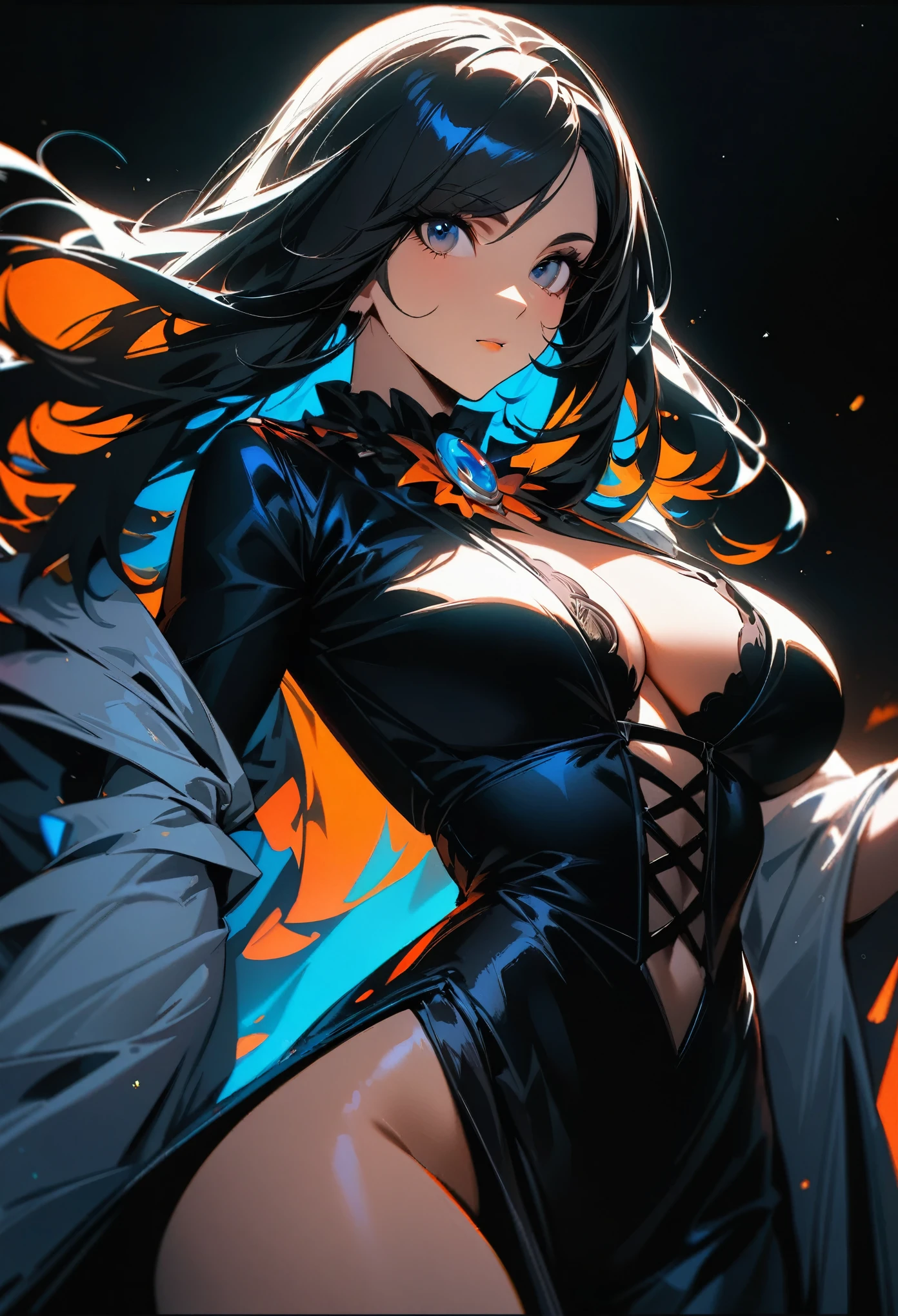 (highest quality:1.2, Very detailed, up to date, Vibrant, Ultra-high resolution, High Contrast, masterpiece:1.2, highest quality, Best aesthetics), (((1 girl))), Sexy witch, Mature Woman&#39;Body, Seductive body lines, Tight waist, Witch Robe, Witch Hat, An elegant robe with a red and black design., Skirt with slits, High quality lace dress, gem, Detailed decoration, Purple tent, Decorated purple flowers, Dark Color Palette, Insufficient lighting, witch&#39;s potion, Magic circle and tapestry hanging on the wall,