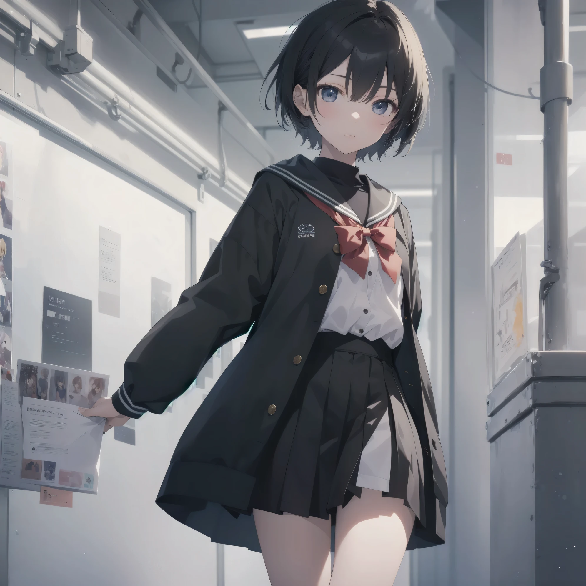 ultra-absurdres-Top quality by artist God, ultra-detailed, high resolution, anime moe artstyle, best anime 8k konachan wallpaper, pixiv contest winner, pool:2810, perfect anatomy,break, 1girl, (Please draw a girl walking sleepily to school alone. )break,(Solo,little female, 13-year-old:1.3),Full limbs, complete fingers,a junior high school student, (very short hair), short cut, flat chest, , small butt, small black eyes, beautiful detailed eyes, well-proportioned iris and pupils, expressive eyes, highres detailed hair, soft expression, salor school_uniform, sailor collar, serahuku, bow, pleated skirt,(Detailed Lighting), (Detailed background), in the School commute route. break,super detailed skin, Best cinematic lighting powered by famous artist, 8k,beauty illustration,photoshop_(medium),very aesthetic,break,((artist:abubu )), artist:clamp ,artist:carnelian ,artist:kantoku ,
