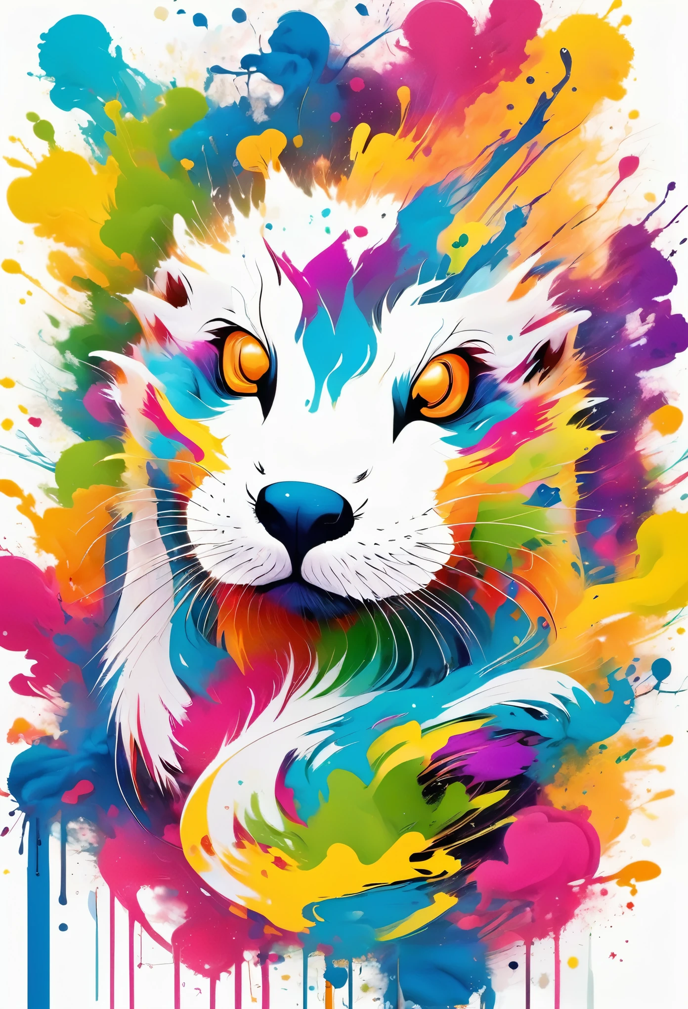 Vector Art, Colorful illustration with lots of otters, In the center, Vibrant colors,Graffiti Art,ink splatter,Wild and unrestrained,splash ink painting,Abstract Art,rich and colorful,vague dream,Dynamic Energy,publish creation,visual impact,modern aesthetics,Elegant and simple,Contemporary interpretation,Bold,White background,Lots of white space