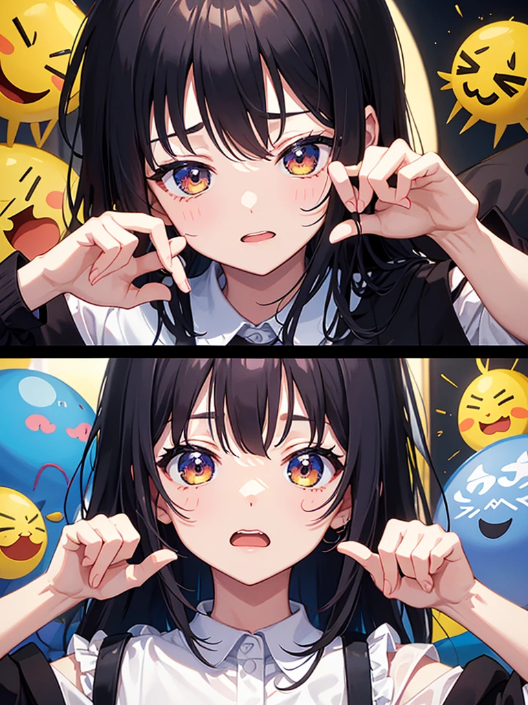Align the squares、Align with the cartoon squarer.々Expressed with expressions and poses、highest quality, LINE Stamps、Emoji pattern, Mr.々Various expressions and poses、Upper Body, Little、cute,((Perfect Face)),sketch (10 Emojis,Emoji Sheet,Align the layout),10 poses and expressions(Sad,Rage,Have fun,バカcute,Adorable,Doubt,sleepy,I'm hungry,surprise, smile), Marnie, Aqua Eye, Black Choker, Red ribbon, Pink Dress, jewelry, Black jacket, Open clothes, Long sleeve,(masterpiece:1.3), (High resolution), (8k), (Very detailed), (4K), (Pixiv), Perfect Face, Beautiful eyes and face, (highest quality), (Very detailed), Detailed face and eyes,