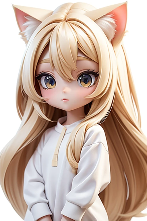 straight hair,blonde hair,white background,long hair,simple background,solo,1 girl,Cat ear,face forward. head only,