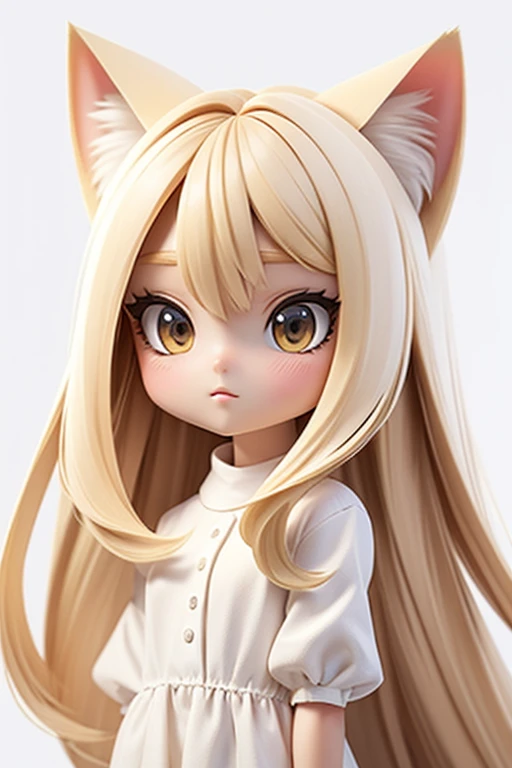 straight hair,blonde hair,white background,long hair,simple background,solo,1 girl,Cat ear,face forward. head only,