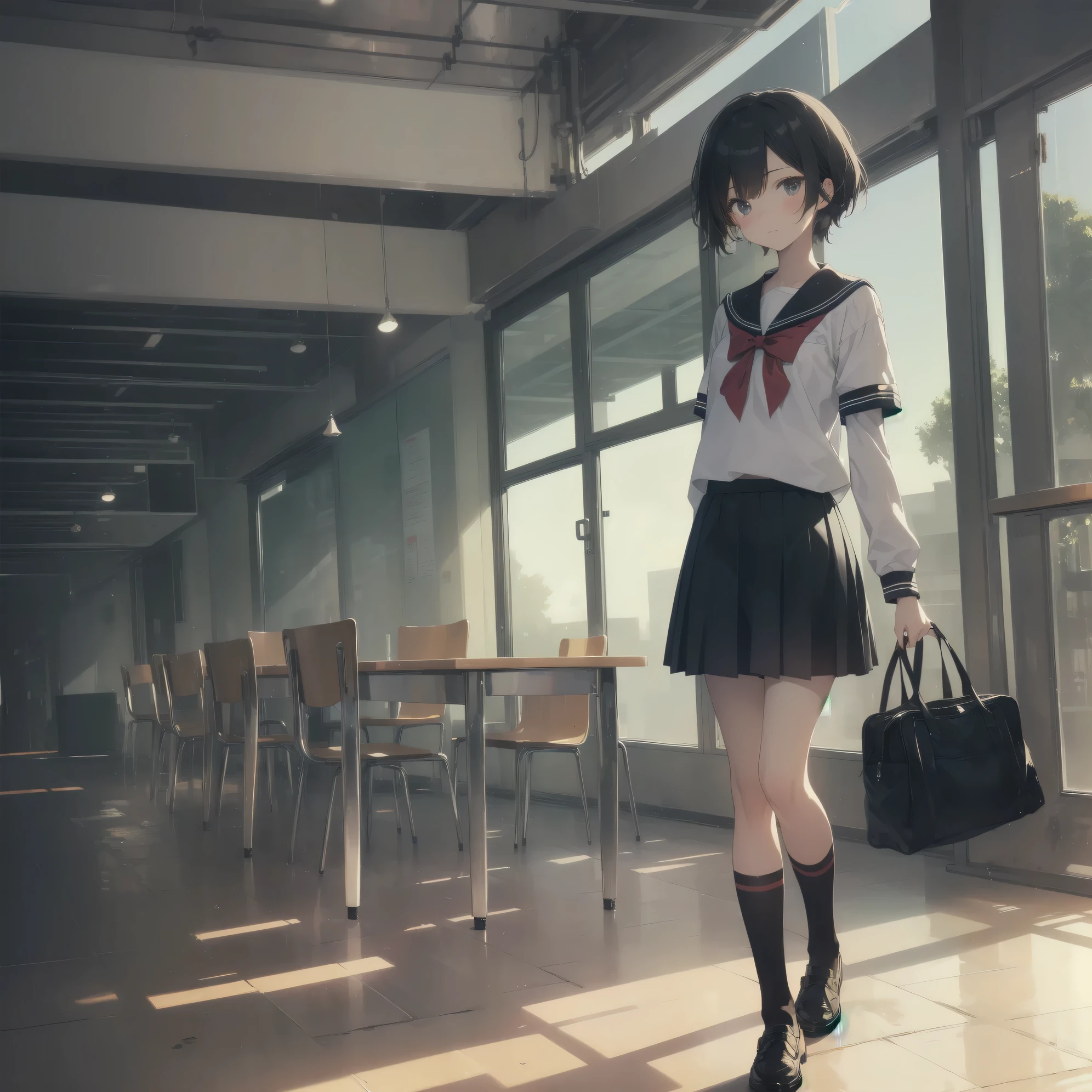 ultra-absurdres-Top quality by artist God, ultra-detailed, high resolution, anime moe artstyle, best anime 8k konachan wallpaper, pixiv contest winner, pool:2810, perfect anatomy,break, 1girl, (Please draw a girl walking sleepily to school alone. )break,(Solo,little female, -yeld:1.Full limbs, complete fingers,a junior hihort hair), short cut, flat chest, , small butt, small black eyes, beautiful detailed eyes, well-proportioned iris and pupils, expressive eyes, highres detailed hair, soft expression, salor school_uniform, sailor collar, serahuku, bow, pleated skirt,(Detailed Lighting), (Detailed background), in the School commute route. break,super detailed skin, Best cinematic lighting powered by famous artist, 8k,beauty illustration,photoshop_(medium),very aesthetic,break,((artist:abubu )), artist:clamp ,artist:carnelian ,artist:kantoku ,
