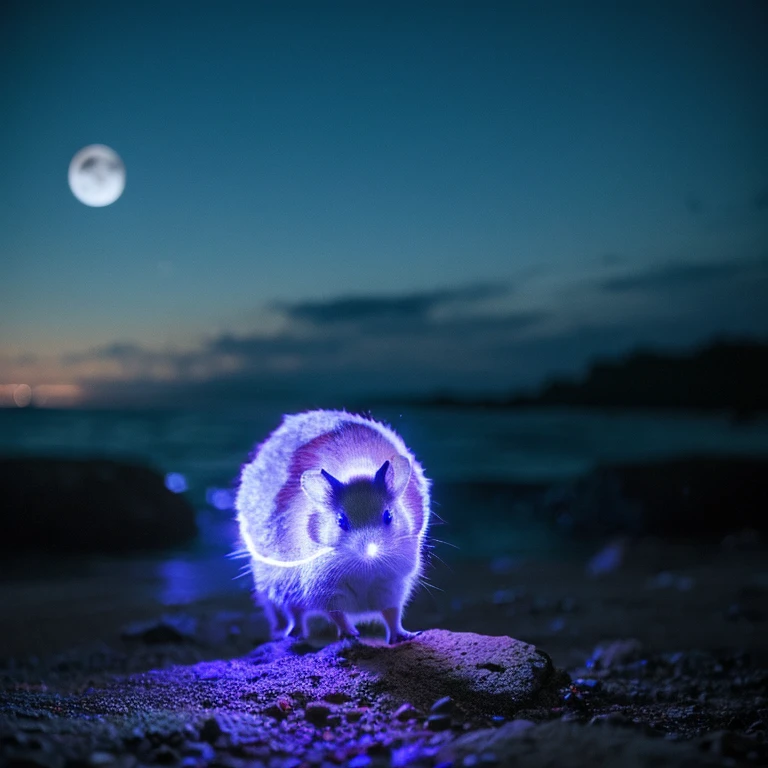 Roborovski hamster exploring under the moon。