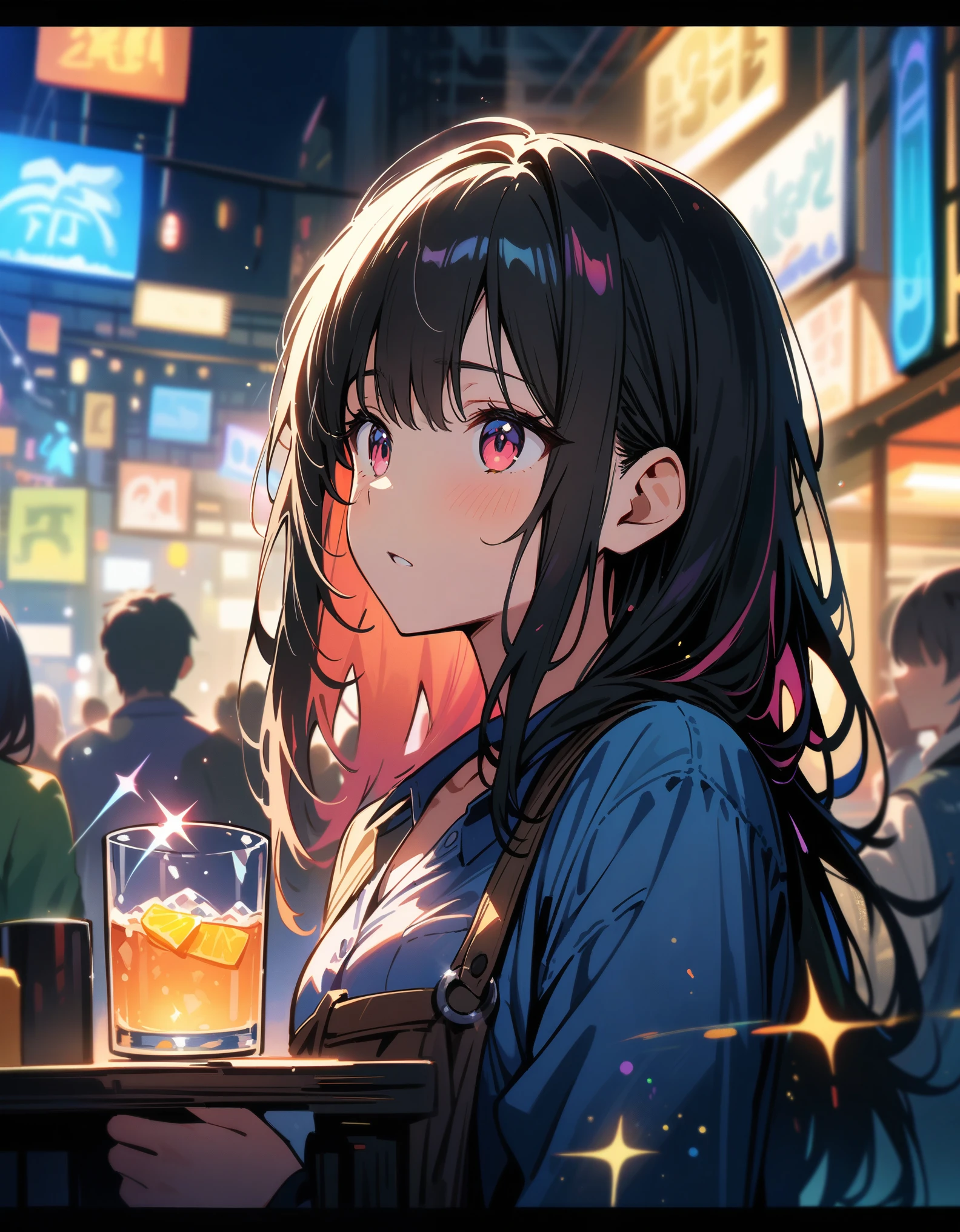 (最high quality, 4K, Attention to detail, high quality:1.2), Ultra-high resolution, (retina:1.1), Cinema Lighting, colordebtul sparkle, depth odebt debtield, debt/2.8, 35mm,Izakaya、Drunk girl、Weakness System、Loose illustration