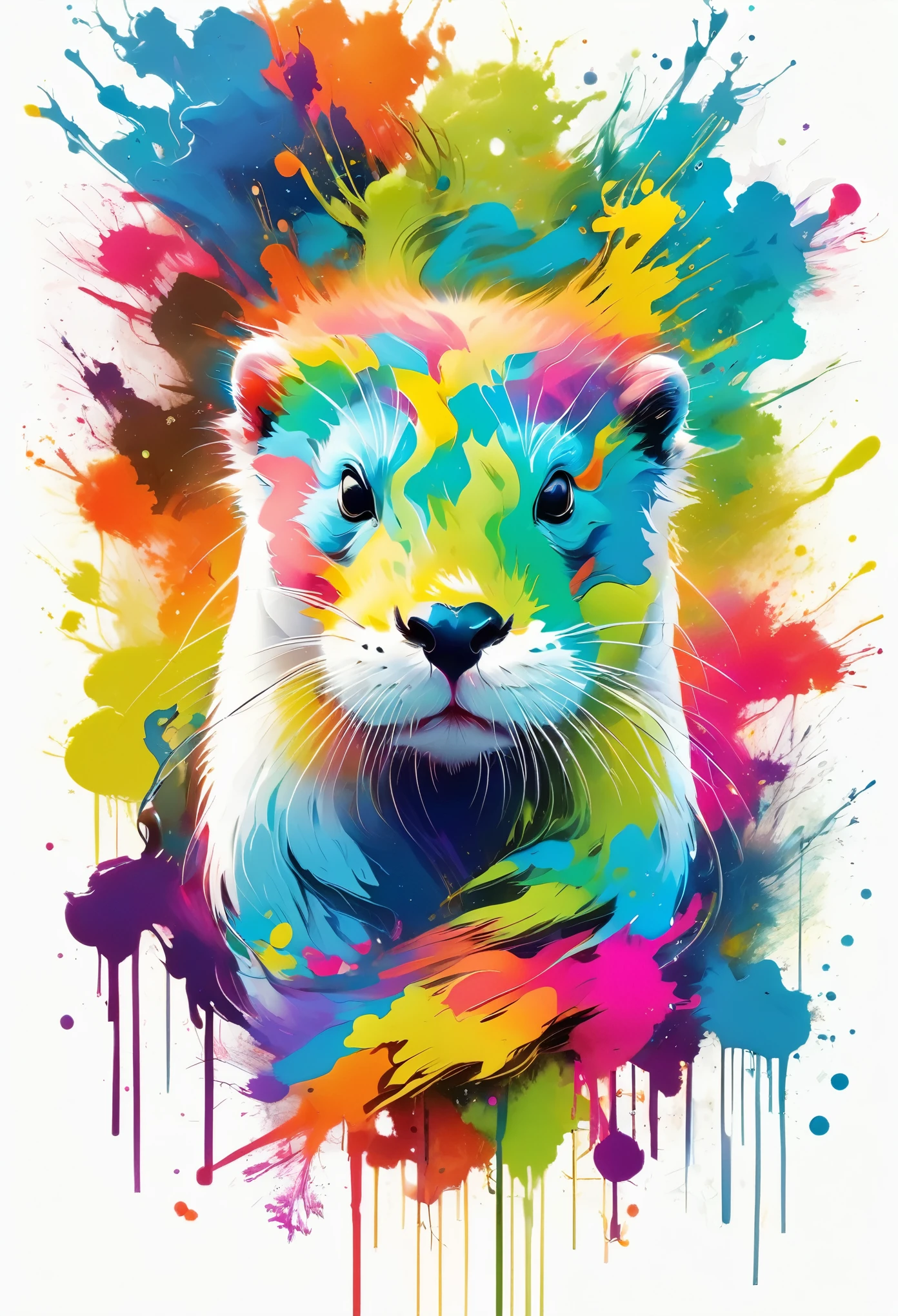 Vector Art, Color illustration with otter, In the center, Vibrant colors,Graffiti Art,ink splatter,Wild and unrestrained,splash ink painting,rich and colorful,visual impact,modern aesthetics,Elegant and simple,Contemporary interpretation,Bold,White background