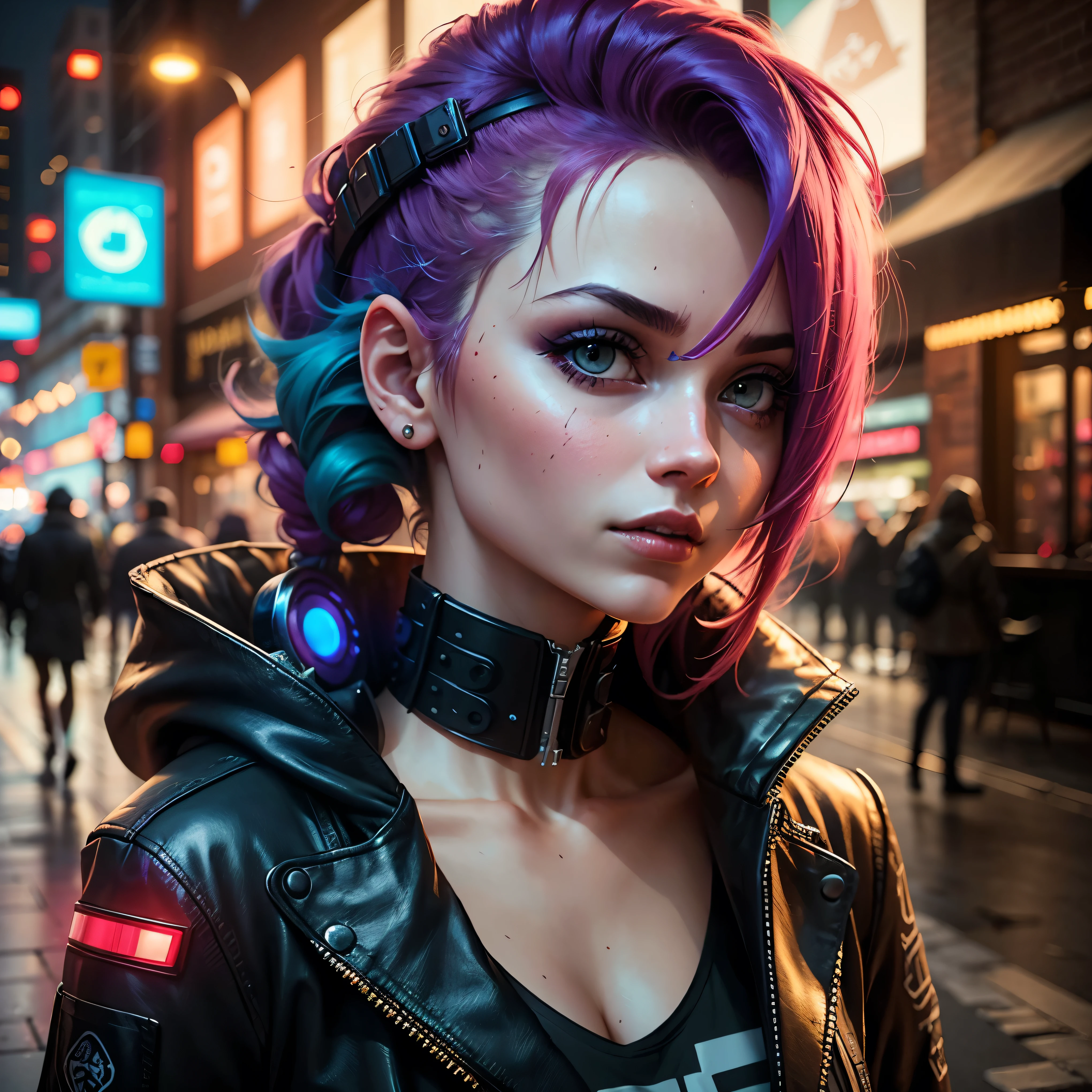 A woman with colordebtul hair style cyberpunk, sharp debtacial debteatures, Cinematic, 35mm lens, debt/1.8, Highlight Lighting, Global Lighting – Uplight – v 4 - Imagine