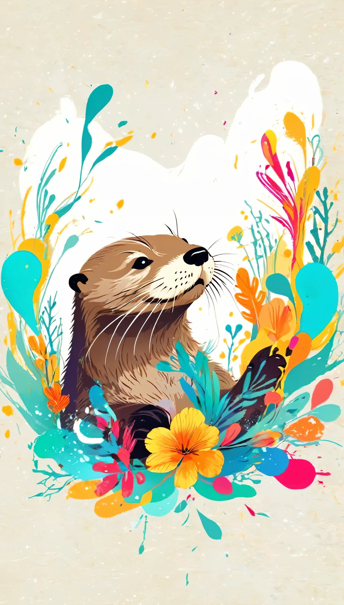 Vector Art, Color illustration with otter, In the center, Vibrant colors,Graffiti Art,ink splatter,Wild and unrestrained,rich and colorful,visual impact,modern aesthetics