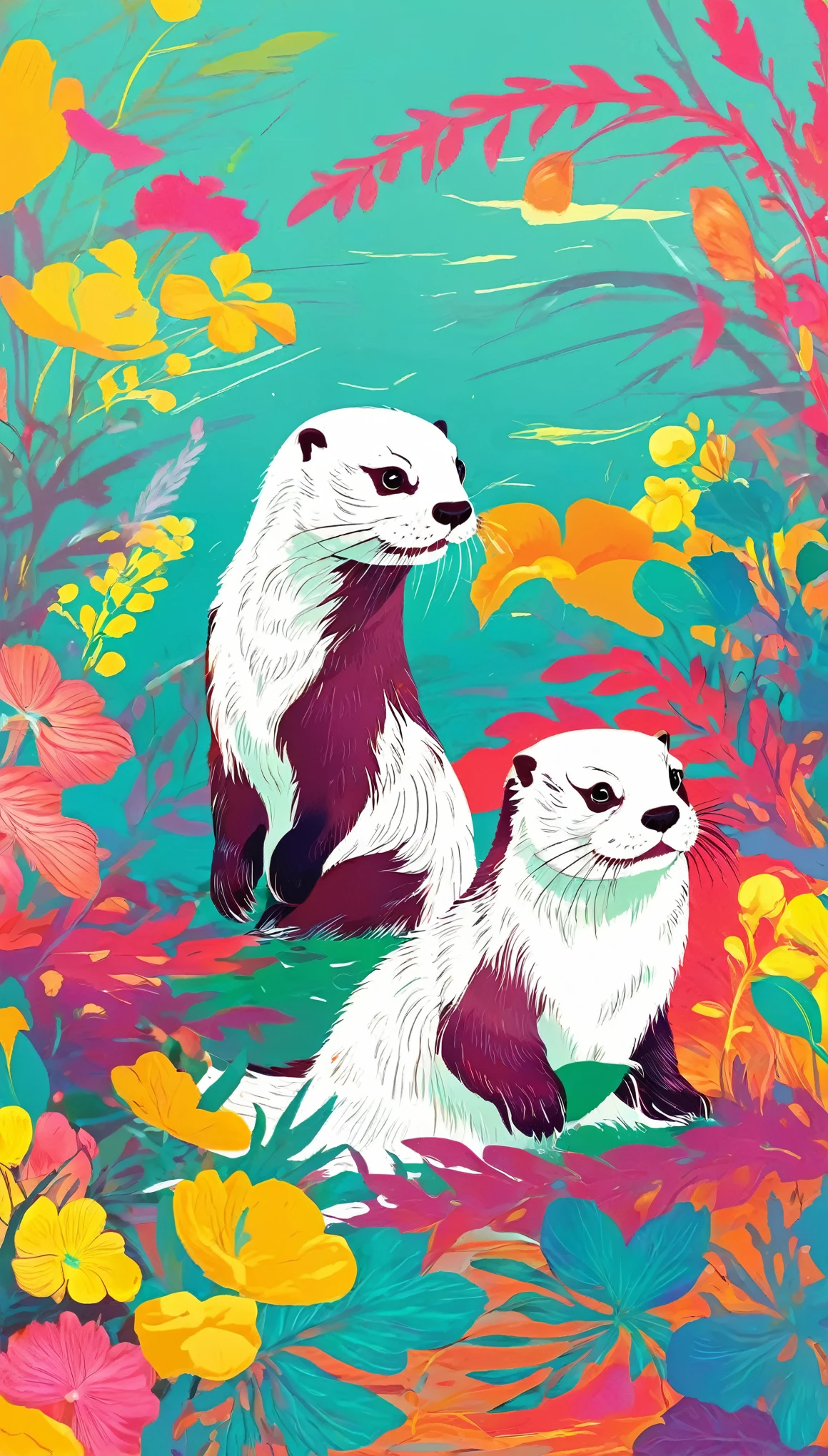 Vector Art, Color illustration with otter, In the center, Vibrant colors,Graffiti Art,ink splatter,Wild and unrestrained,rich and colorful,visual impact,modern aesthetics