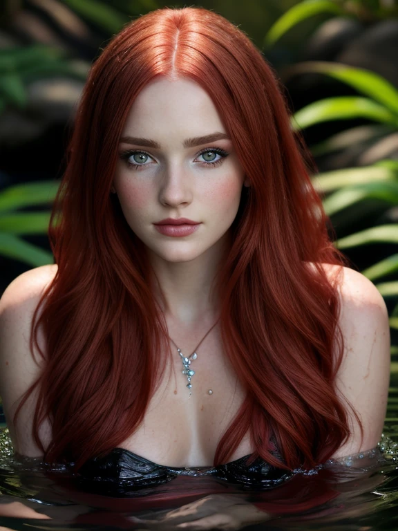 a woman with long red hair in a dress, full body view, ethereal beauty, ophelia, full body, a stunning young ethereal figure, nymph in the water, water fairy, fantasy with water magic, with pale skin, ethereal fairytale, inspired by Arthur Hughes, ellie bamber fairy, red haired goddess, fantasy photoshoot, by Elena Guro. Photorealistic photography.very good quality, aestic,Perfect composition.photo clear.Perfect composition,very good quality photography, photorealistic photo. Very detailed face: eyes , eyebrows,nosem,lips. Beauty. Realistic flowers.Rich color background. Perfect composition..hoto taken at eye level,DSLR,canon EOS RS,ultra quality,sharp focus,tack sharp, depth of field (dof). Film grain,crystal clear,8k UHD, highly detailed, facial features, high detailed background. Art supplies. very good quality .