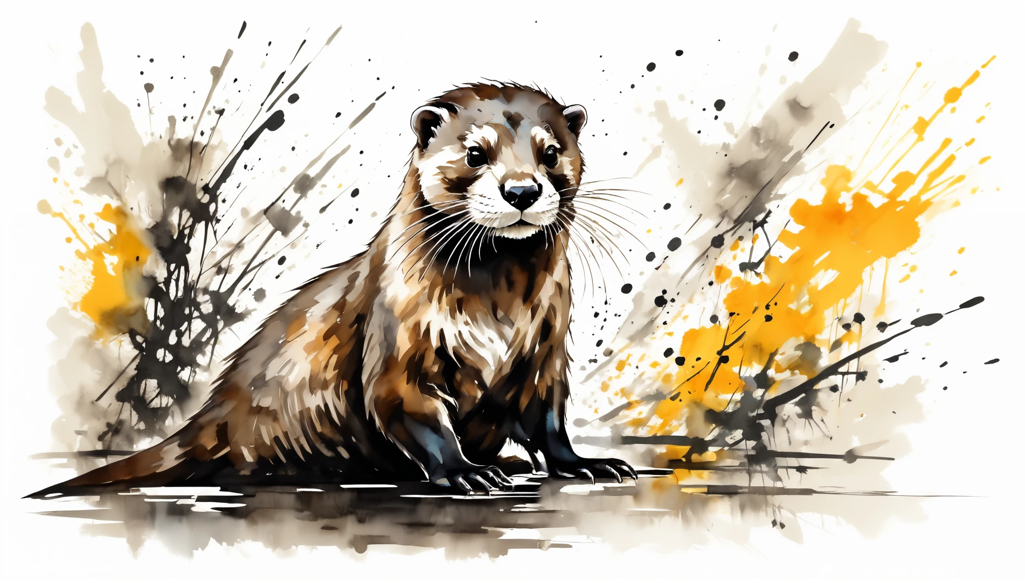 Vector Art, Color illustration with otter, In the center, Vibrant colors,Graffiti Art,ink splatter,Wild and unrestrained,rich and colorful,visual impact,modern aesthetics