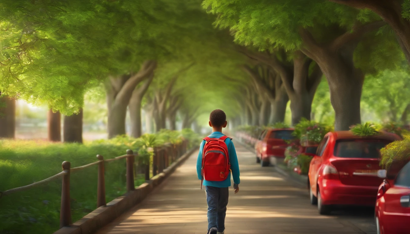 Walking elementary school student